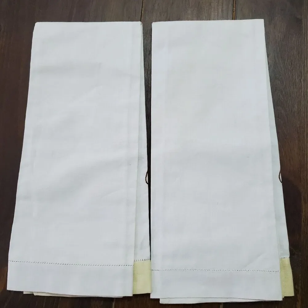 Vintage Guest Towels 2 Hand Tea Appliqué Gold Brown Flower Yellow  12x22